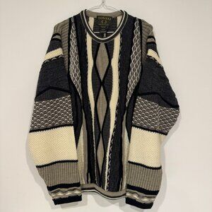 Vintage 1990s Tosani 3D Chunky Knit Pullover Wool Sweater XL Coogi Tundra Style